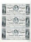 Philadelphia Savings Institution. 1837. Uncut Reprint Proof Sheet of 3, 25 Cent Notes