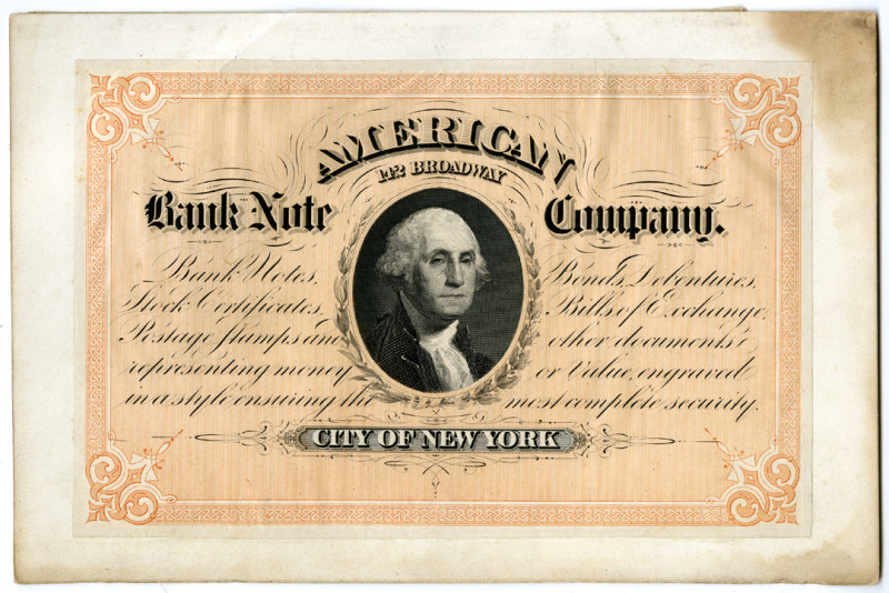 New York. ABNC. 142 Broadway, NY. 8.5 x 5.75 inches, Black intaglio printed on p...