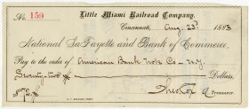 Little Miami Railroad Company Check issued to American Bank Note Co., 1883 Issued Check Signe by ABN President, T.H Freeland.