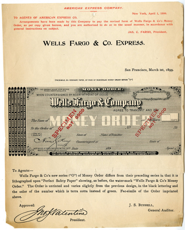 New York, 1899. American Express Memo addressed to Agents regarding the new Well...