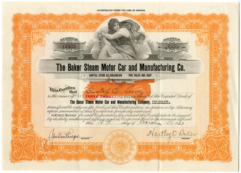 Arizona, 1923. 3000 Shares Capital Stock I/U Stock Certificate. Black printing w...