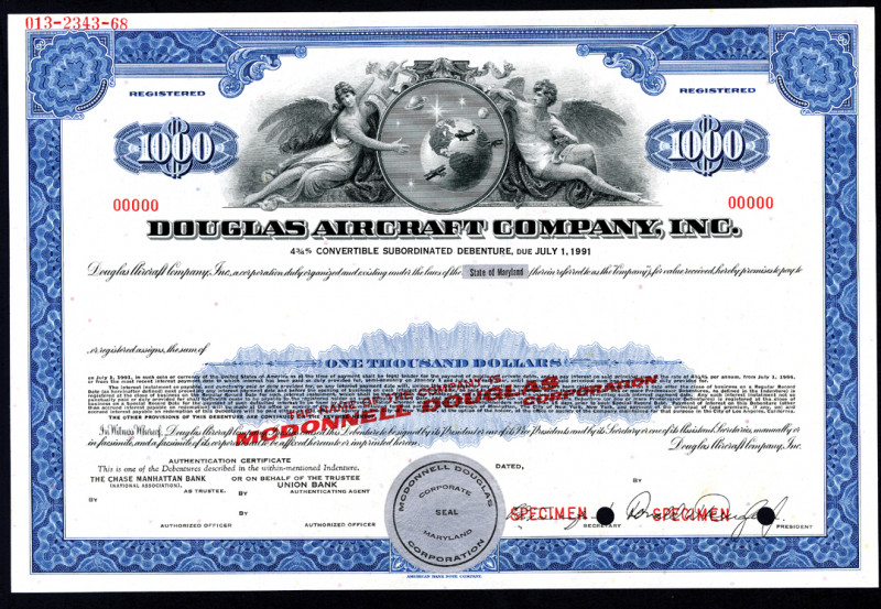 Maryland, 1966, $1000, 4 3/4% Convertible Subordinated Debenture, Specimen Bond,...