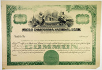 Anglo California National Bank, ca. 1920-50s Progress Proof Stock Certificate