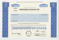 Berkshire Hathaway Inc. 1973 (1996) Specimen Stock Certificate with Warren Buffet Facsimile Signature.