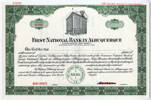 First National Bank of Albuquerque, ND (1930-50s). Specimen Stock Certificate