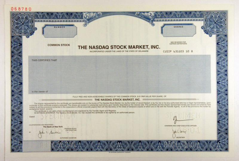 New York (Inc. in Delaware), 2001. Odd Shares Specimen Stock Certificate, Black ...