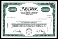 New York Magazine Co., Inc. ca.1969 Possible "IPO" Specimen Stock Certificate.