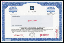 Netscape Specimen 1994 IPO Stock Certificate.