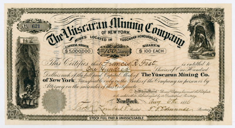 Honduras. (Inc. in New York). 100 Shares Capital Stock Issued and Uncancelled Ce...