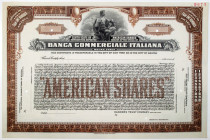 Banca Commerciale Italiana, 1928 Specimen Certificate of "American shares" Stock Certificate