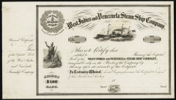 West Indies and Venezuela Steam Ship Co., 1850-60's Proof Stock Certificate