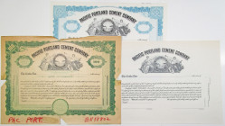 Pacific Portland Cement Co. Progress Proof and Specimen Stock Certificate Trio, ca. 1920-50s