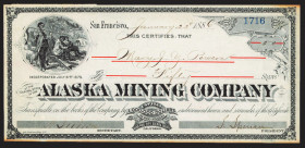 Alaska Mining Co. 1886 Stock Certificate.