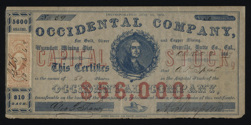 CA.....Wyandott Mining District, Oroville, Butte County, California, 1863, 50 Sh...