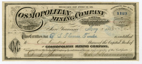 Cosmopolitan Mining Co., 1875 I/U stock Certificate.