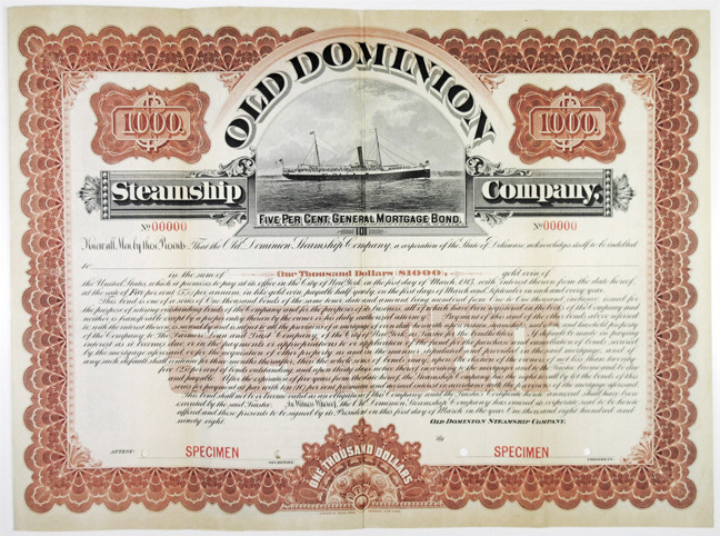 Delaware, 1898. $1000 Specimen 5% General Mortgage Bond, Black text with brown b...