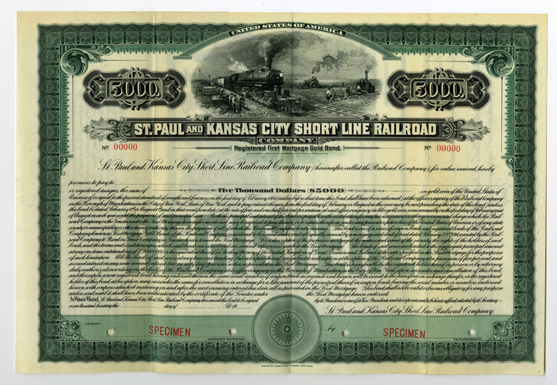 Iowa. $5,000 Specimen 4 1/2% Registered 1st Mortgage Gold Coupon Bond, Black pri...