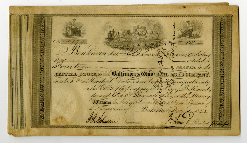Maryland....., 1852. Group of 20, all the same: Odd Shares I/C Capital Stock Cer...