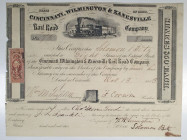 Cincinnati, Wilmington & Zanesville Rail Road Co. 1853 I/U Stock Certificate