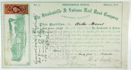 Steubenville & Indiana Rail Road Co. 1867 I/U Stock Certificate, Low S/N 2.