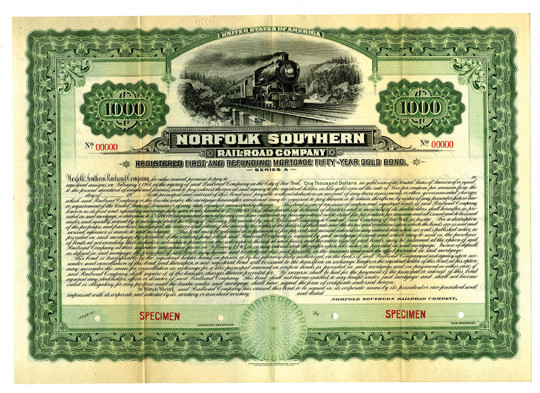 Virginia, 1911. $1000 Specimen 5% Registered First and Refunding Mortgage Gold B...