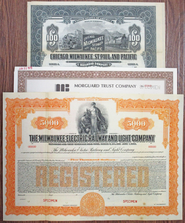 Wisconsin & Canada....., Lot of 3 Specimen Certificates. Includes: Milwaukee Ele...