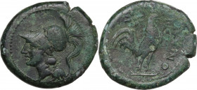Greek Italy. Samnium, Southern Latium and Northern Campania, Aquinum. AE 21mm. after 276 BC. Obv. Helmeted head of Minerva left. Rev. AQVINO. Cock rig...