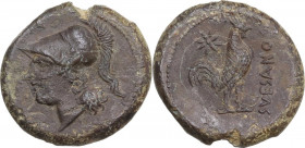 Greek Italy. Samnium, Southern Latium and Northern Campania, Suessa Aurunca. AE 18.5 mm. c. 270-240 BC. Obv. Head of Athena left, wearing crested Cori...