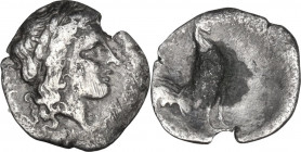 Greek Italy. Central and Southern Campania, Neapolis. AR Triobol, c.300-275 BC. Obv. Laureate head of Apollo right. Rev. Cock right. HN Italy 581; SNG...