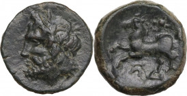 Greek Italy. Northern Apulia, Arpi. AE 19 mm. c. 325-275 BC. Obv. Laureate head of Zeus left. Rev. Horse rearing left; star above, monogram below. HN ...