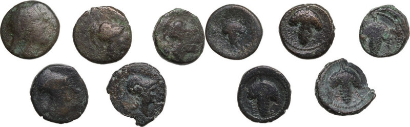 Greek Italy. Northern Apulia, Arpi. Lot of 5 AE-fractions, 215-212 BC. Obv. Head...
