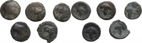 Greek Italy. Northern Apulia, Arpi. Lot of 5 AE-fractions, 215-212 BC. Obv. Head of Athena right. Rev. Bunch of grapes. HN Italy 650. AE. F/VF.