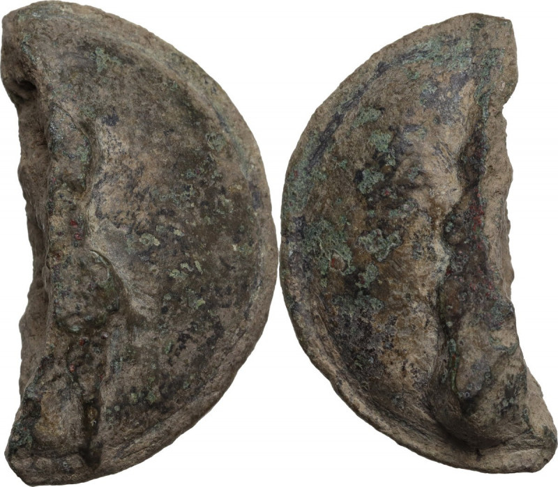 Greek Italy. Northern Apulia, Luceria. Halved AE Cast Quatrunx, c. 225-217 BC. O...