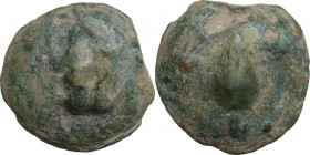 Greek Italy. Northern Apulia, Luceria. AE Cast Uncia, c. 225-217 BC. Obv. Frog. Rev. Corn-ear; to left, pellet. HN Italy 674; Vecchi ICC 342; Haeberli...