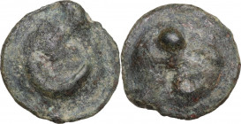 Greek Italy. Northern Apulia, Luceria. Light series. AE Semuncia, c. 217-212 BC. Obv. Crescent. Rev. Thyrsus with fillets; in field, L. Vecchi ICC 350...