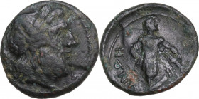 Greek Italy. Southern Apulia, Sidion. AE 15 mm. c. 300-275 BC. Obv. Laureate head of Zeus right. Rev. [ΣΙ]ΔΙΝΩΝ. Herakles standing right, leaning on c...