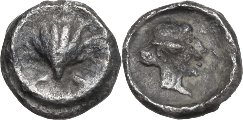 Greek Italy. Southern Apulia, Tarentum. AR Hemilitron, c. 470-450 BC. Obv. Scall...