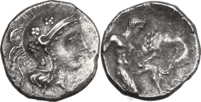 Greek Italy. Southern Apulia, Tarentum. AR Diobol, c. 325-280 BC. Obv. Head of A...