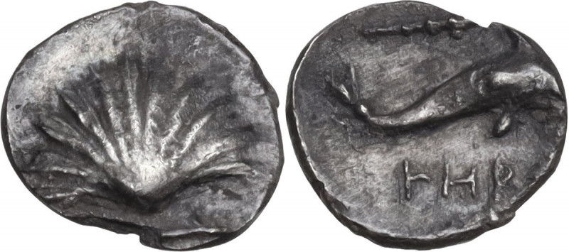 Greek Italy. Southern Apulia, Tarentum. AR Hemilitron, c. 325-280 BC. Obv. Cockl...