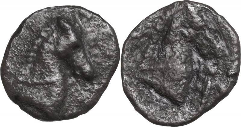 Greek Italy. Southern Apulia, Tarentum. AR 3/4 Obol, 325-280 BC. Obv. Head of br...