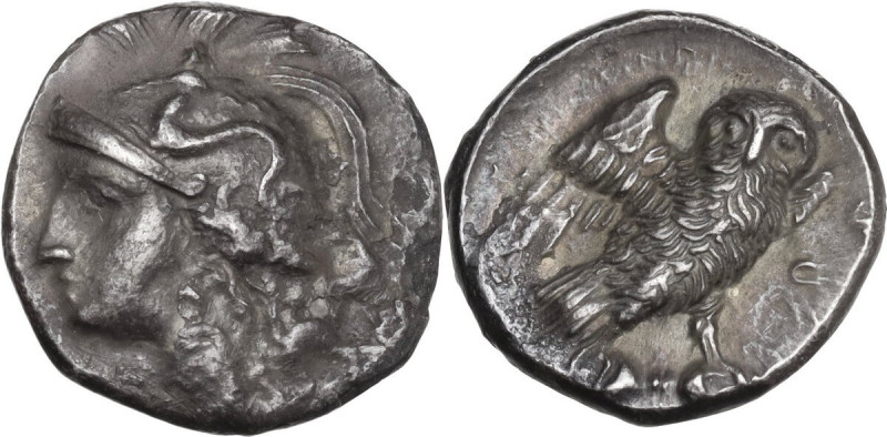 Greek Italy. Southern Apulia, Tarentum. AR Drachm, c. 280-272 BC. Obv. Head of A...