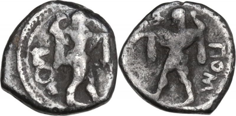 Greek Italy. Northern Lucania, Posidonia. AR Obol, c. 500-470 BC. Obv. ΠΟΣ. Pose...