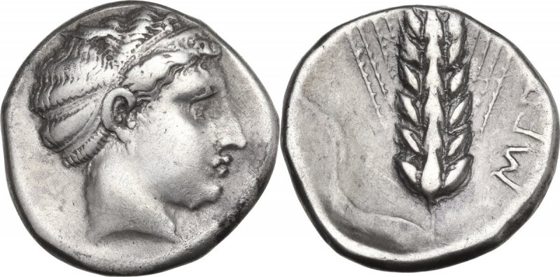 Greek Italy. Southern Lucania, Metapontum. AR stater, c. 430-400 BC. Obv. Head o...