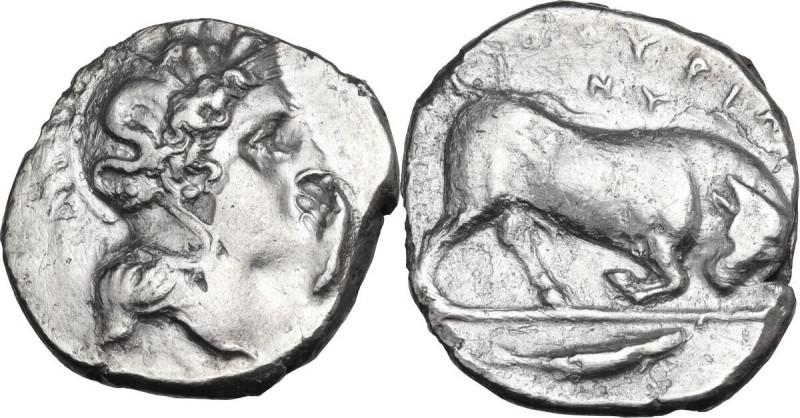 Greek Italy. Southern Lucania, Thurium. AR Stater, c. 400-350 BC. Obv. Head of A...