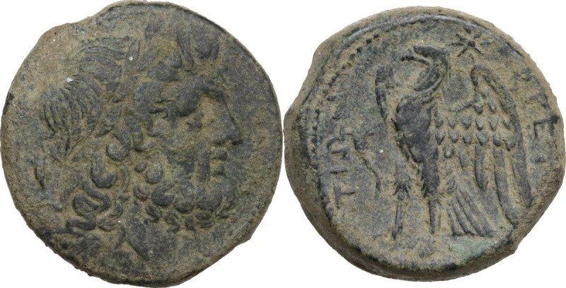 Greek Italy. Bruttium, The Brettii. AE unit, 214-211 BC. Obv. Head of Zeus right...