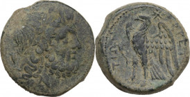 Greek Italy. Bruttium, The Brettii. AE unit, 214-211 BC. Obv. Head of Zeus right, laureate; behind, corn-ear. Rev. Eagle standing left on thunderbolt,...