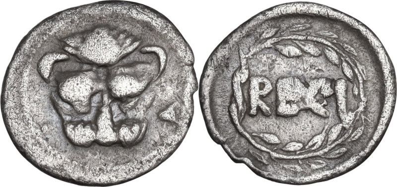 Greek Italy. Bruttium, Rhegion. AR Hemidrachm, c. 435-425 BC. Obv. Lion head fac...