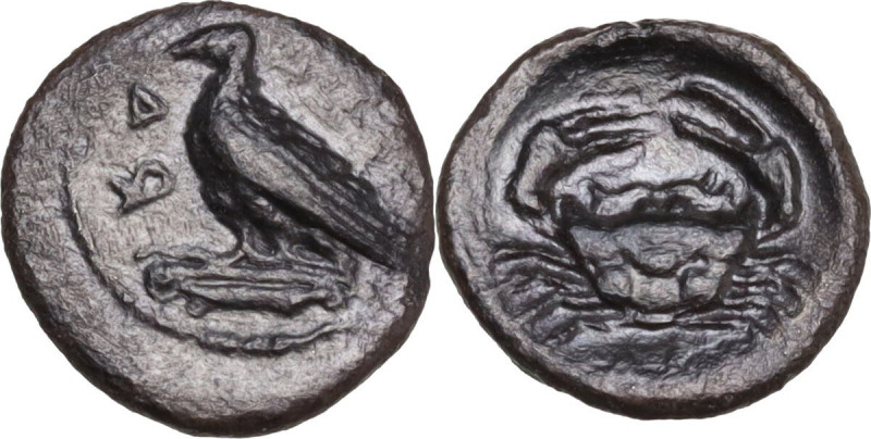 Sicily. Akragas. AR Litra, c. 450-440 BC. Obv. [AK]-PA (retrograde). Eagle stand...