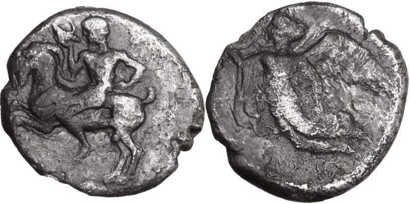 Sicily. Himera. AR Hemidrachm, c. 420-415 BC. Obv. Pan, blowing conch shell and ...