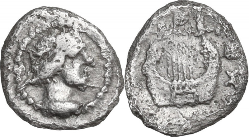 Sicily. Katane. AR Tetras, c. 415-412 BC. Obv. Laureate head of Apollo right; do...